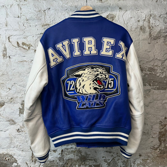 Avirex Wild Cats Blue White Leather Jacket Sz M