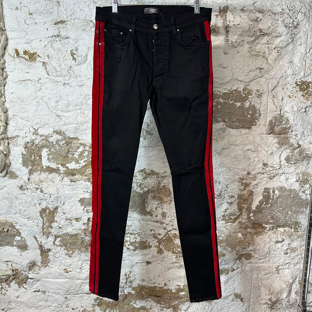 Amiri Red Velour Stripe Black Denim Jeans Sz 32