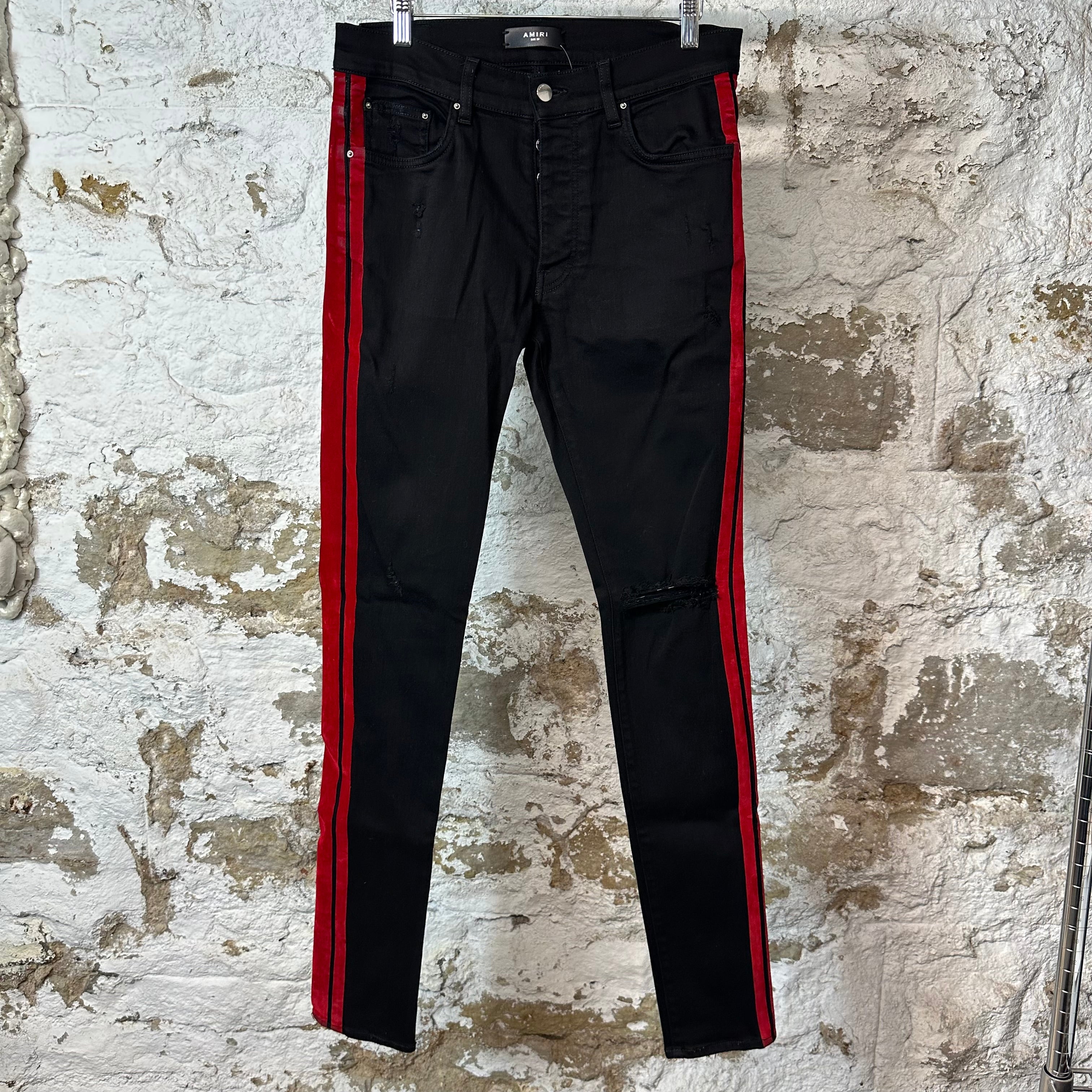 Amiri Red Velour Stripe Black Denim Jeans Sz 32