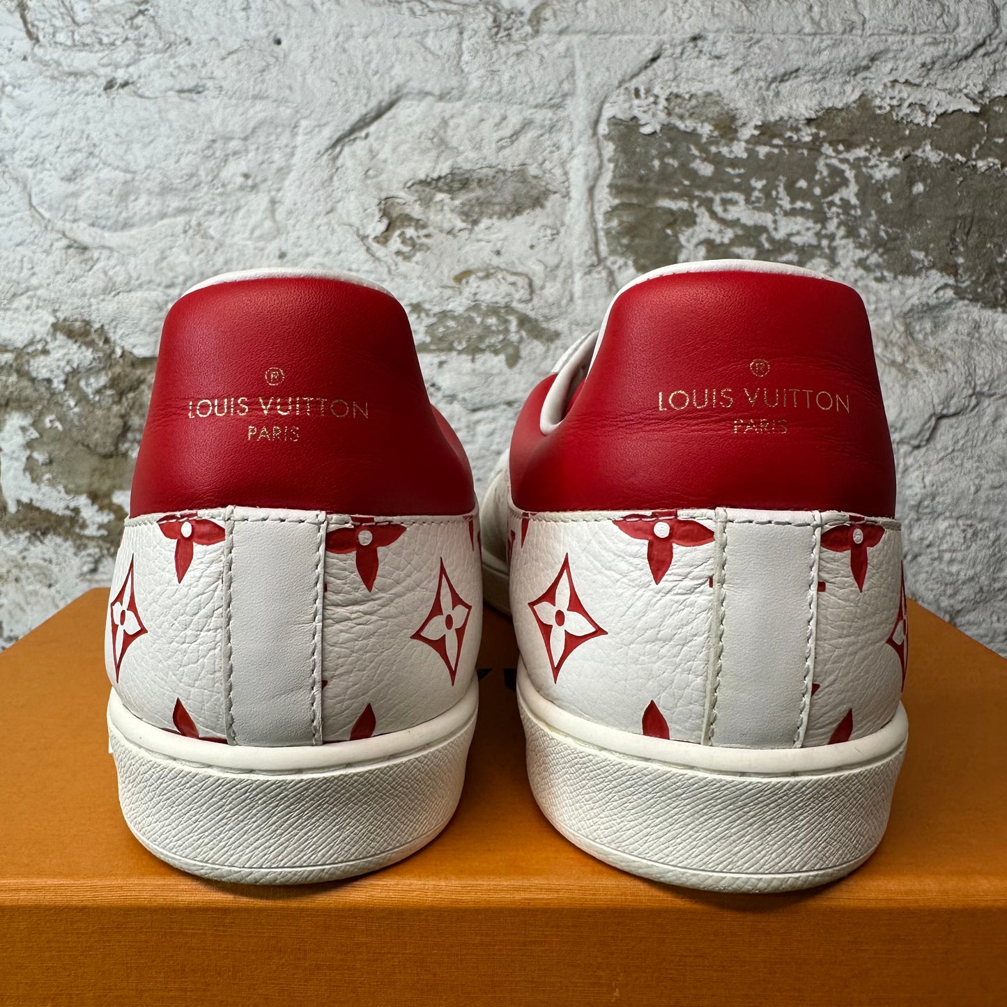 Louis Vuitton Red Monogram Luxembourg White Sneaker Sz 10.5 (9LV)