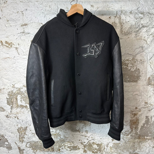 Louis Vuitton Black Monogram Leather Wool Mask Varsity Jacket Sz M (48)