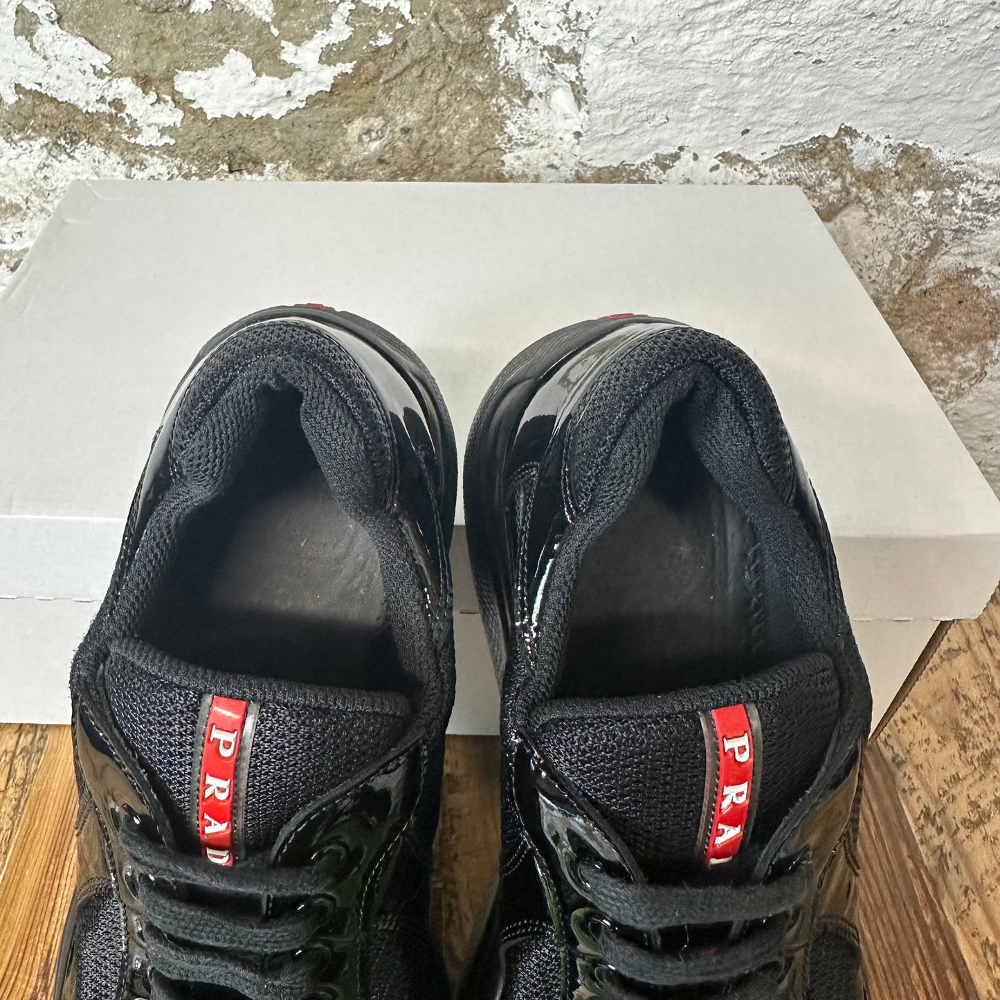 Prada Americas Cup Triple Black Patent Sneaker Sz 5