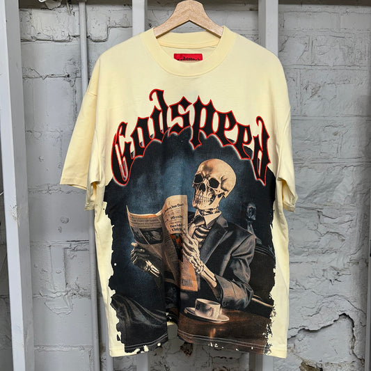 Godspeed Newspaper T-shirt Cream Sz L
