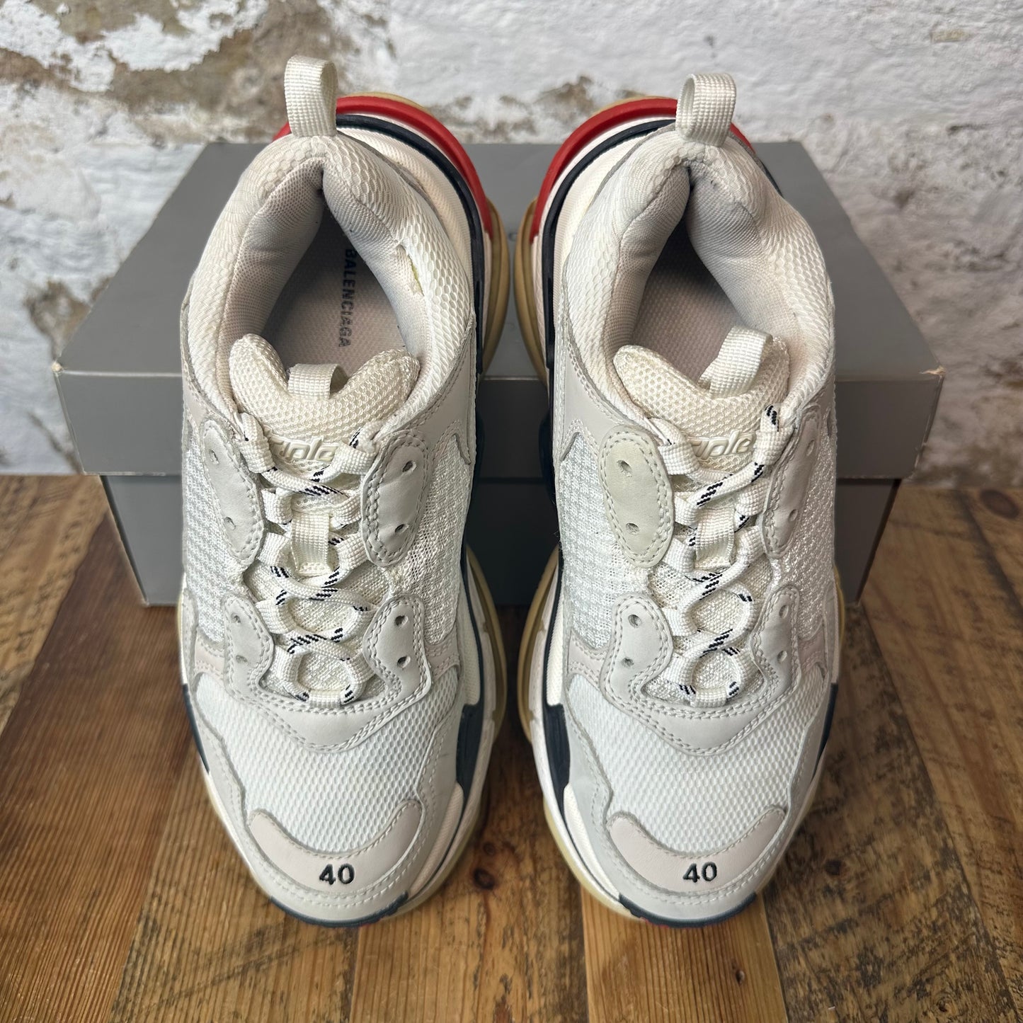 Balenciaga Triple S White Black Red Sz 7 (40)