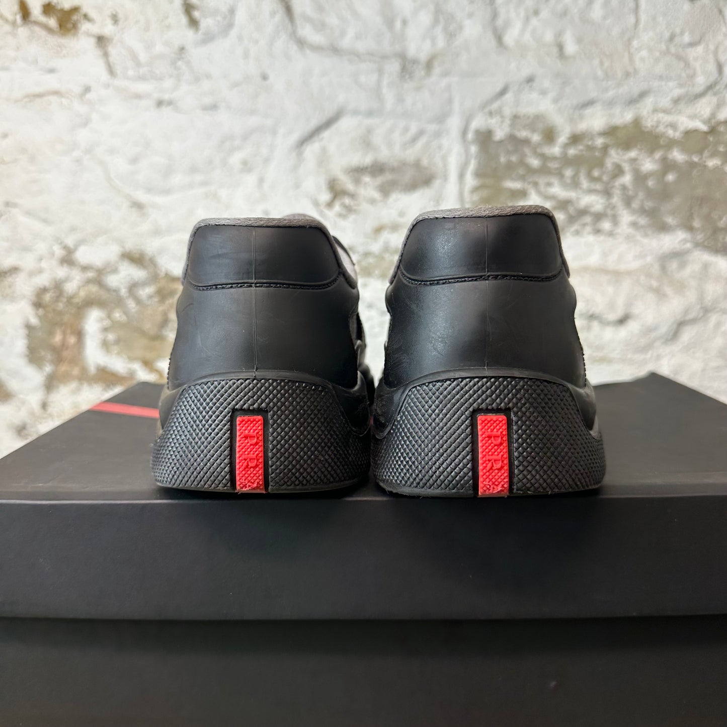 Prada Americas Cup Black Rubber Grey Sneaker Sz 9 (42)