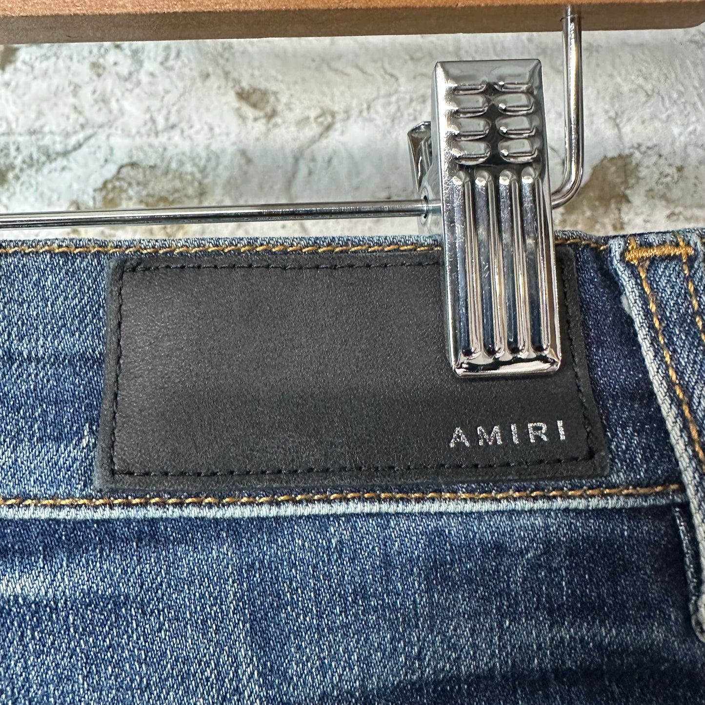 Amiri MX1 Black Leather Dark Blue Denim Jeans Sz 29