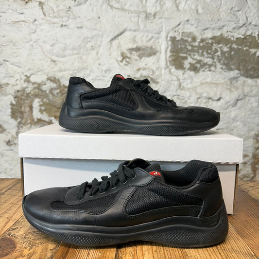Prada Americas Cup Triple Black Leather Sneaker Sz 6