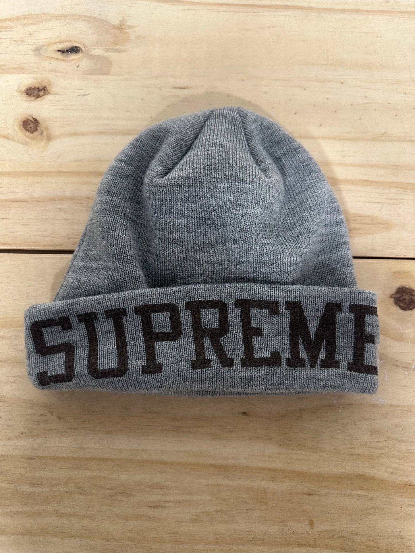 Supreme Grey Brown Spellout Beanie