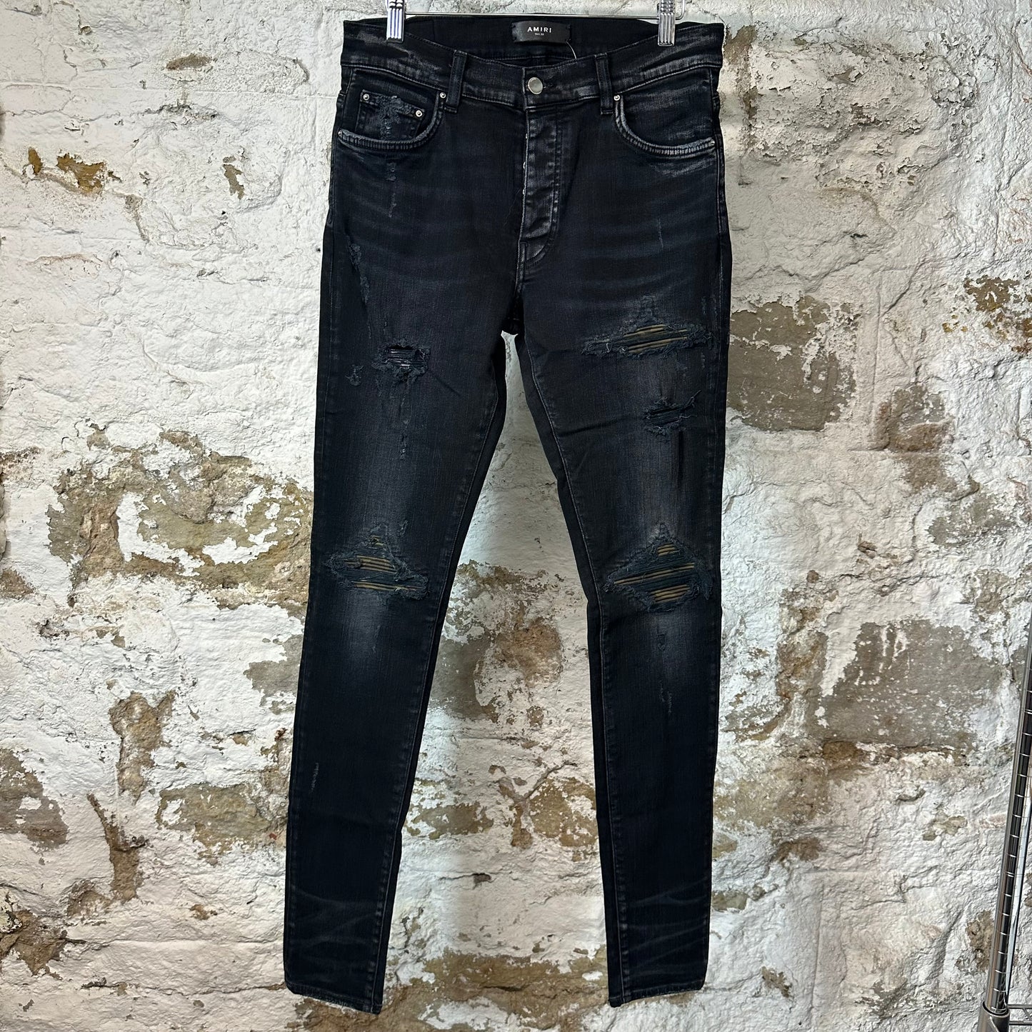 Amiri MX1 Camo Patch Black Denim Jeans Sz 32