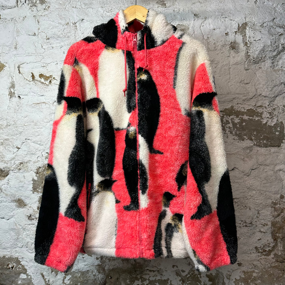 Supreme Penguin Pink White Black Fleece Jacket Sz XL