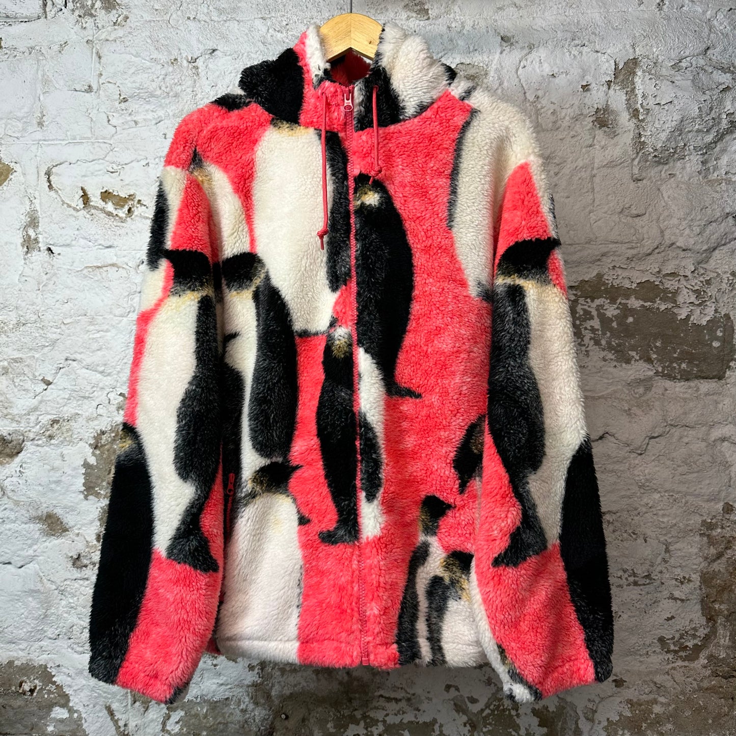 Supreme Penguin Pink White Black Fleece Jacket Sz XL