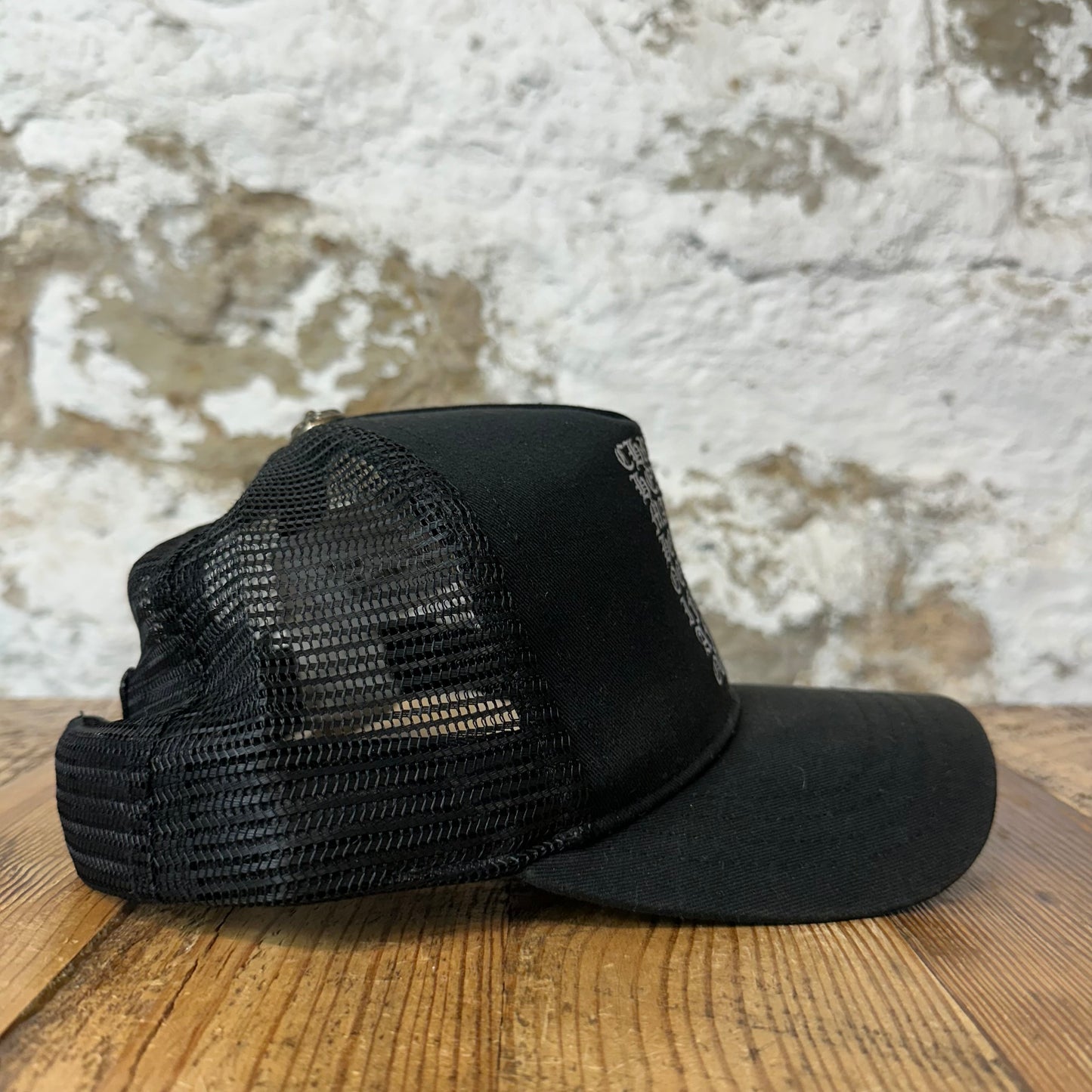 Chrome Hearts White Eyechart Black Trucker Hat