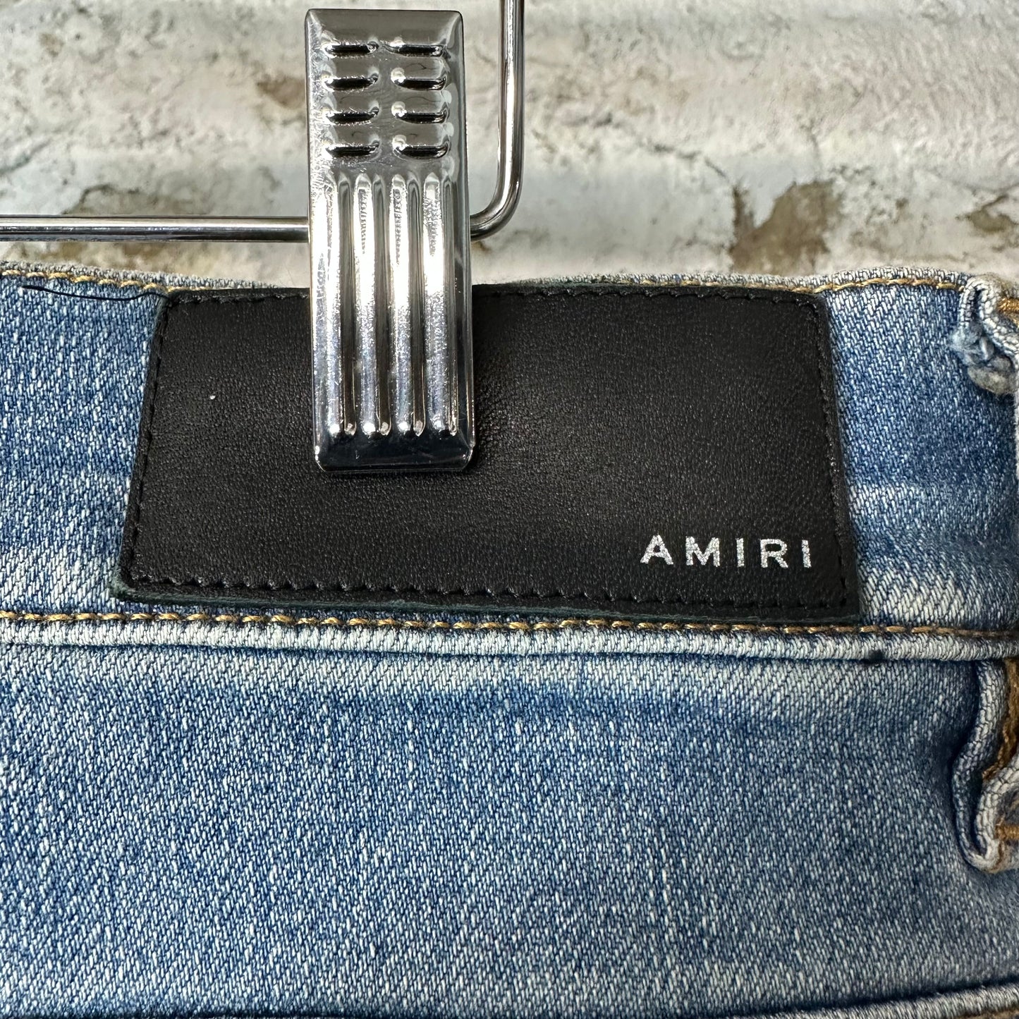 Amiri MX1 Cream Suede Blue Denim Jeans Sz 33