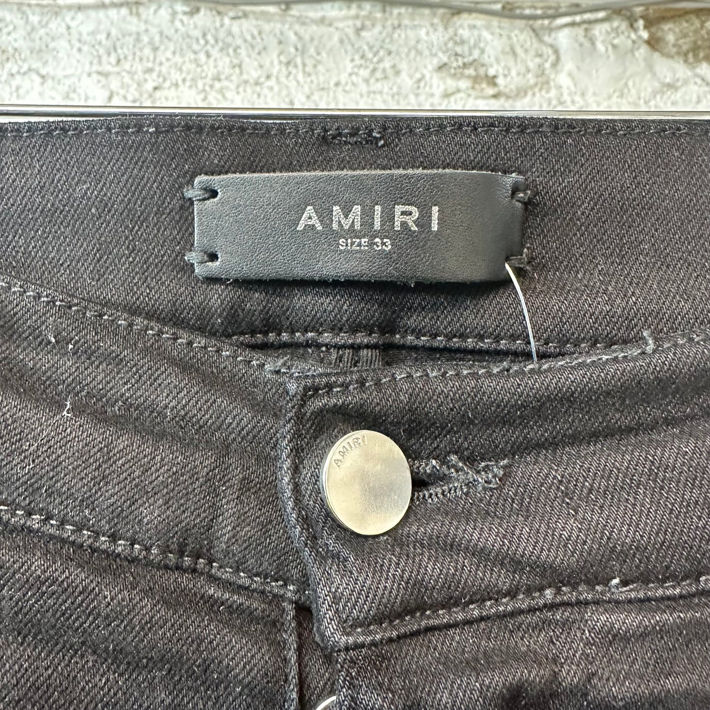 Amiri MX1 Black Leather Black Denim Jeans Sz 33
