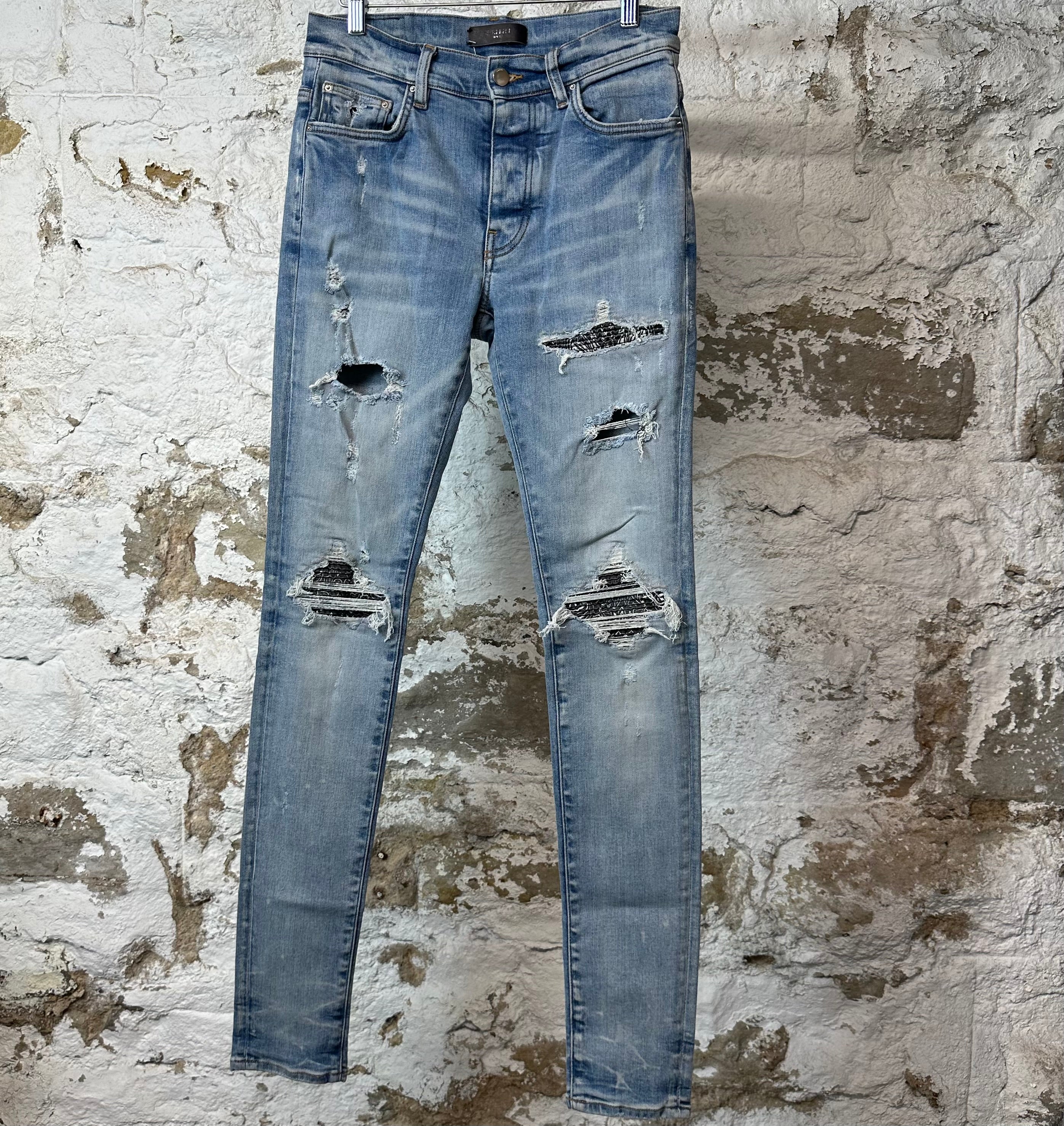 Amiri MX1 Black Paisley Blue Denim Jeans Sz 29