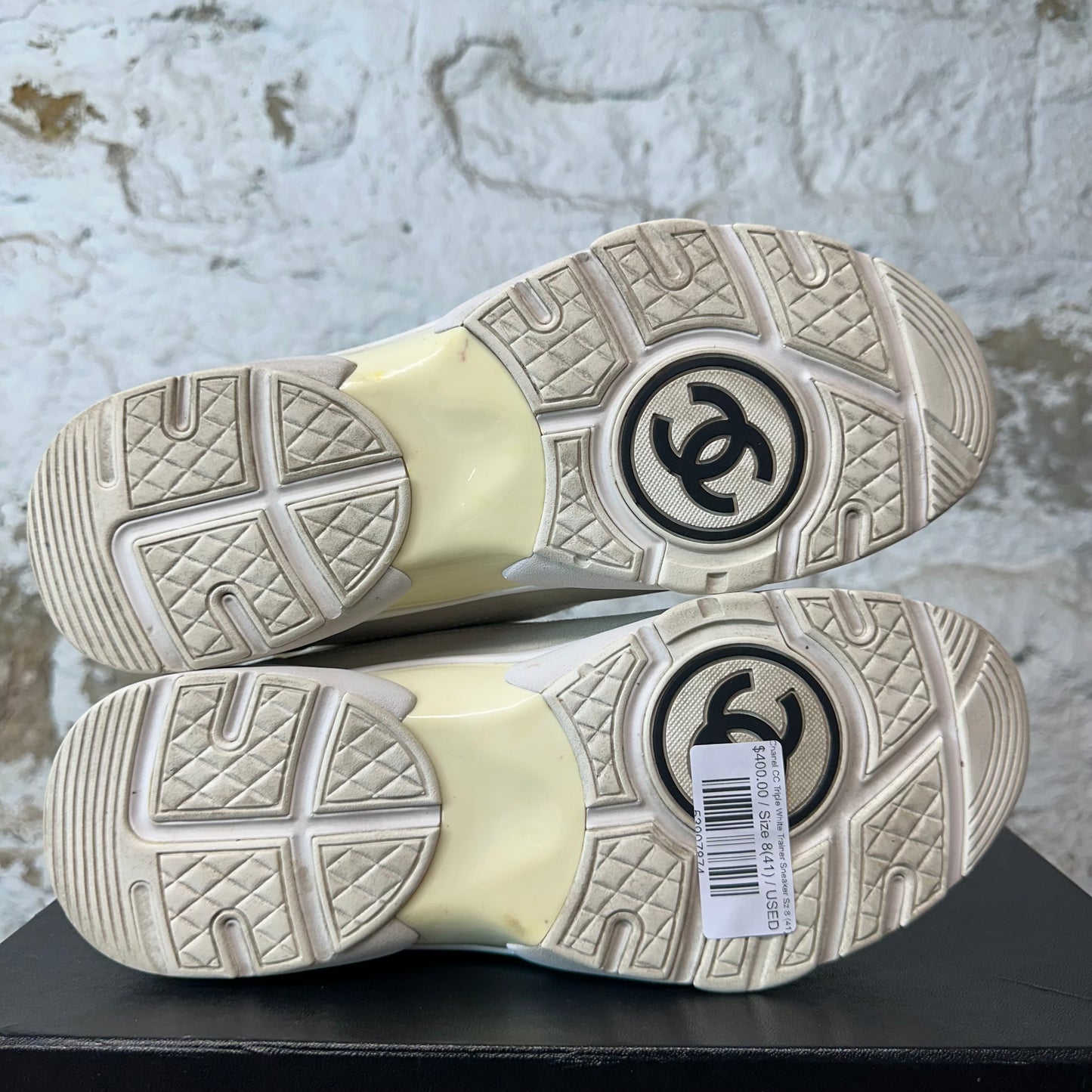 Chanel CC Triple White Trainer Sneaker Sz 8 (41)