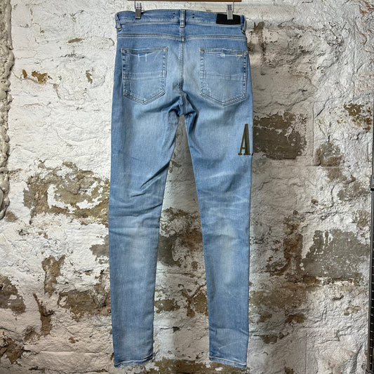 Amiri MX1 Camo Spell Blue Denim Jeans Sz 31