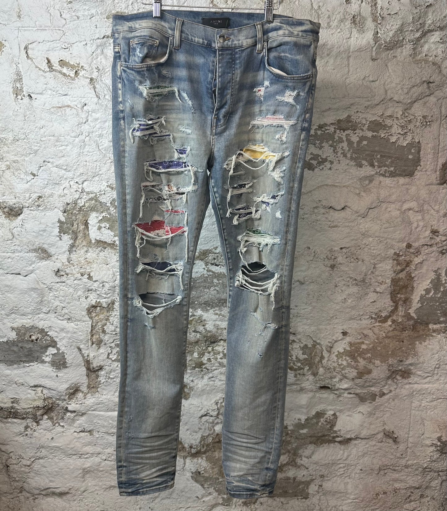 Amiri Multicolor Paisley Patch Blue Denim Jeans Sz 38