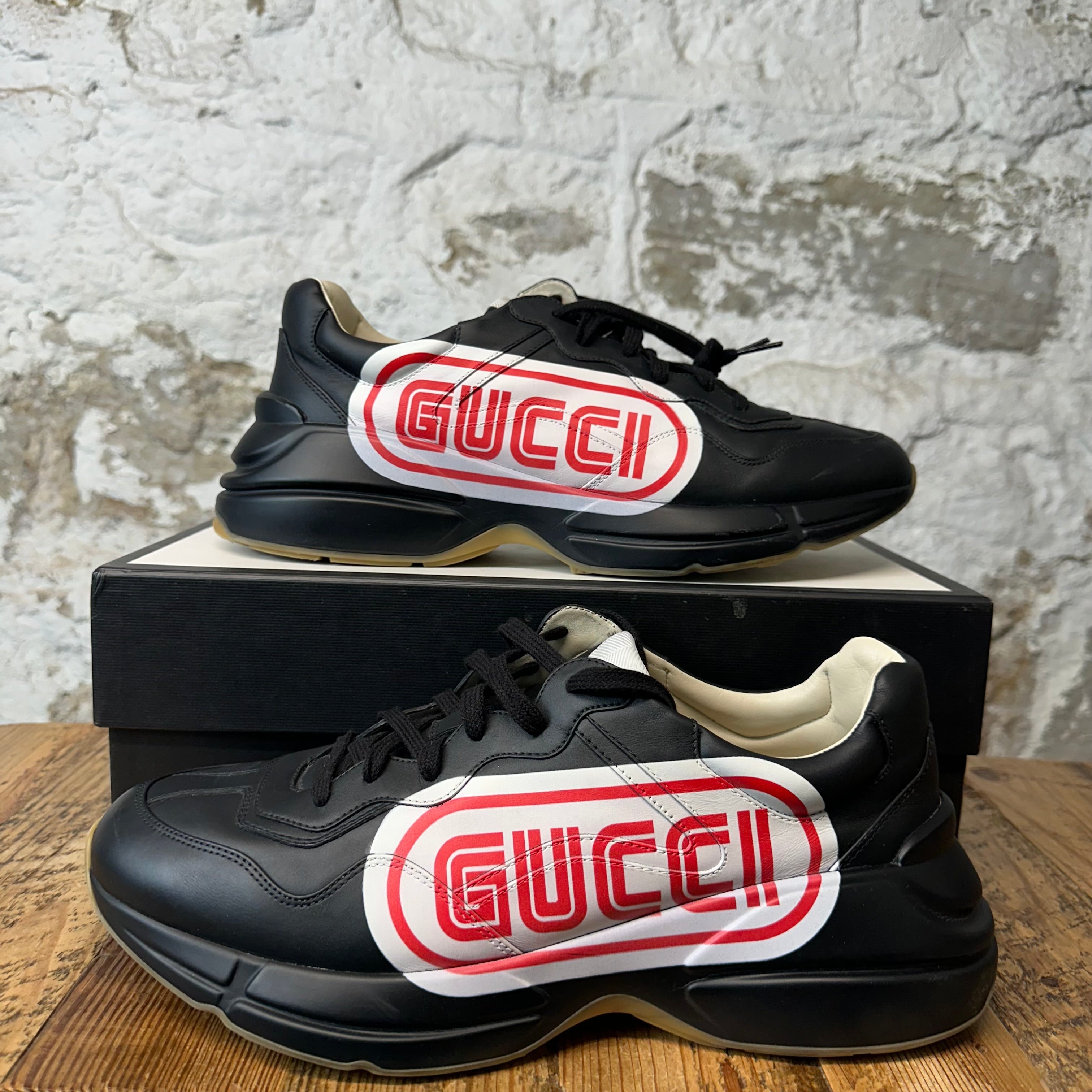 Gucci Rhyton White Red Logo Black Sneaker Sz 11