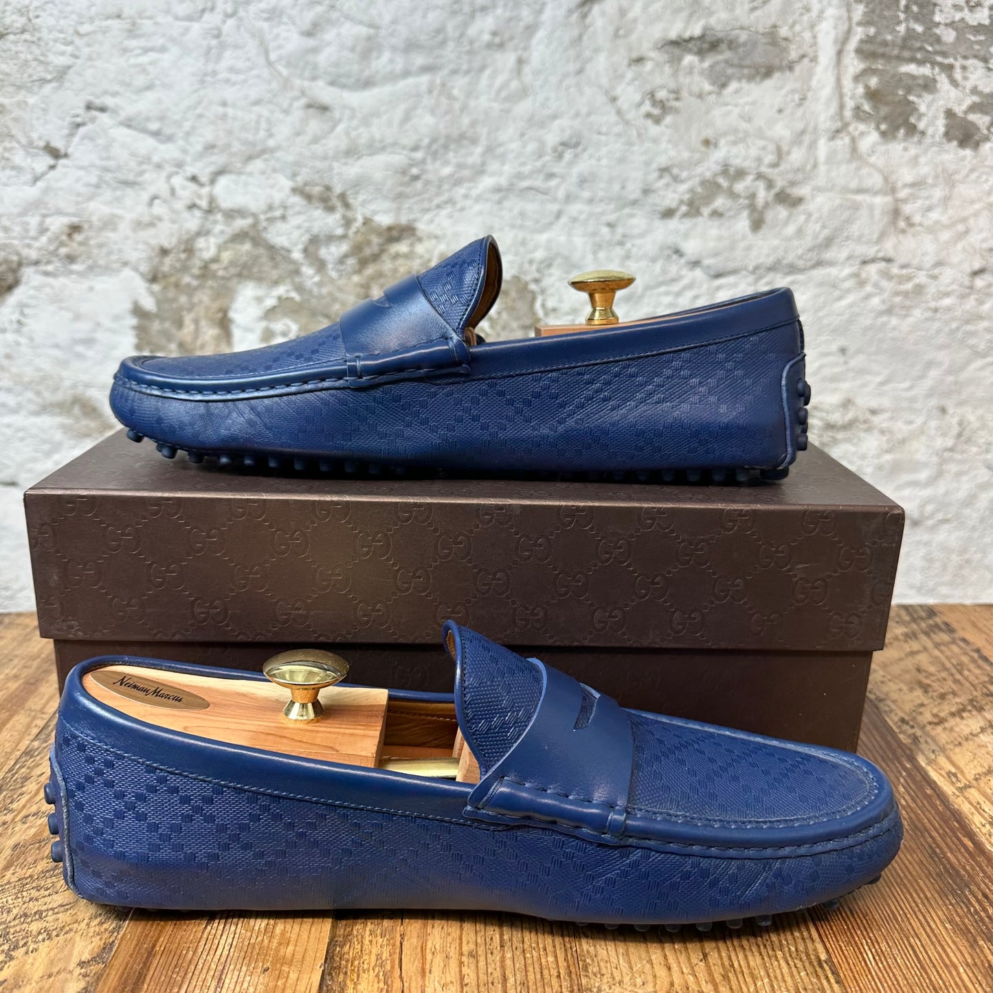 Gucci Blue Leather Slip On Loafer Sz 10.5