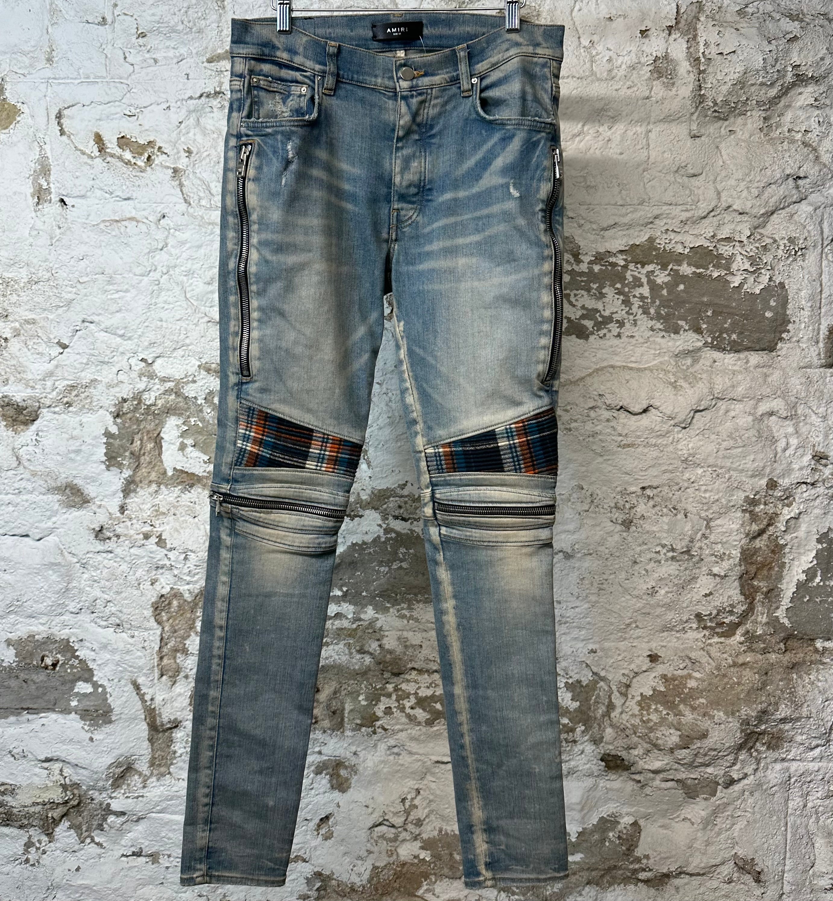 Amiri MX2 Multicolor Flannel Blue Denim Jeans Sz 31