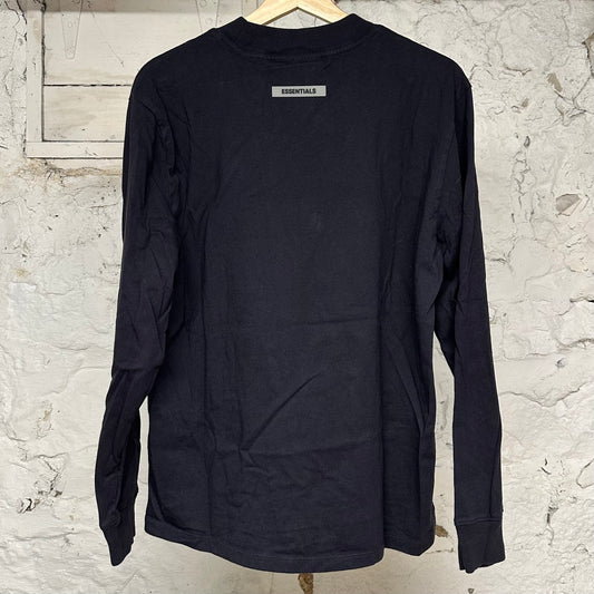 Fear of God Essentials Chest Spellout Navy L/S T-Shirt Sz XS