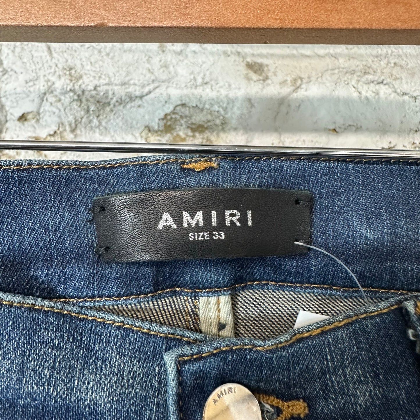 Amiri MX1 Black Leather Dark Blue Denim Jeans Sz 33
