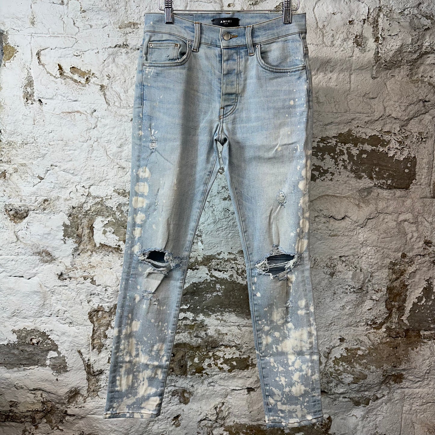 Amiri Knee Rip Blue Bleached Denim Jeans Sz 28