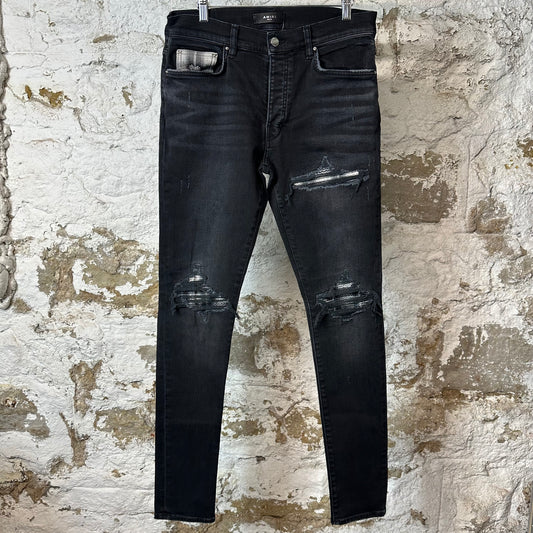 Amiri MX1 Black White Flannel Black Denim Jeans Sz 32