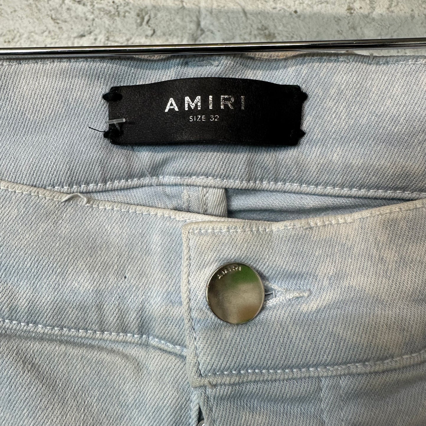Amiri MX1 Blue Leather Mineral Blue Denim Jeans Sz 32