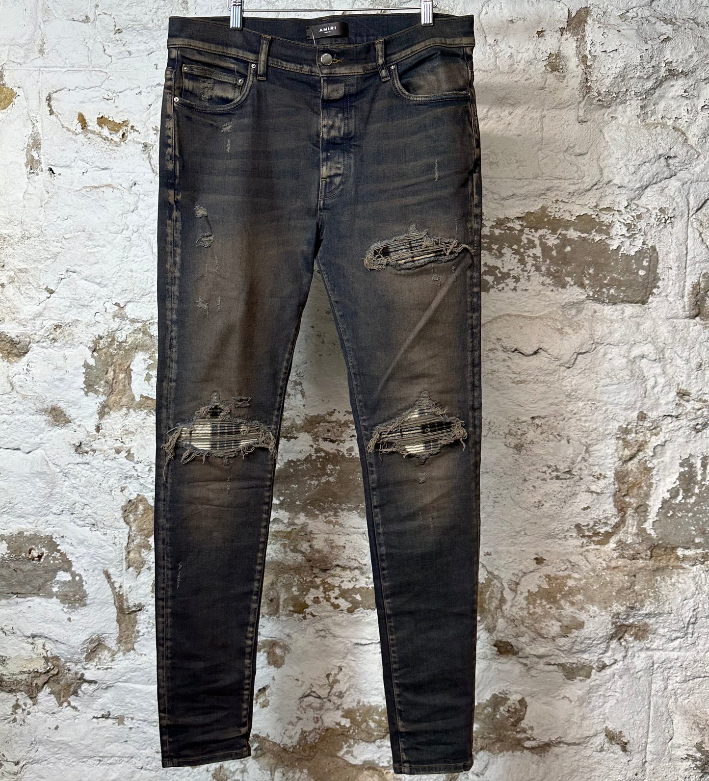 Amiri MX1 Plaid Dirty Blue Denim Jeans Sz 34