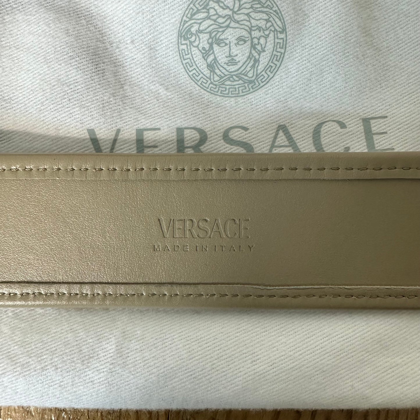 Versace Gold Buckle Fabric Jacquard Belt Sz (100)