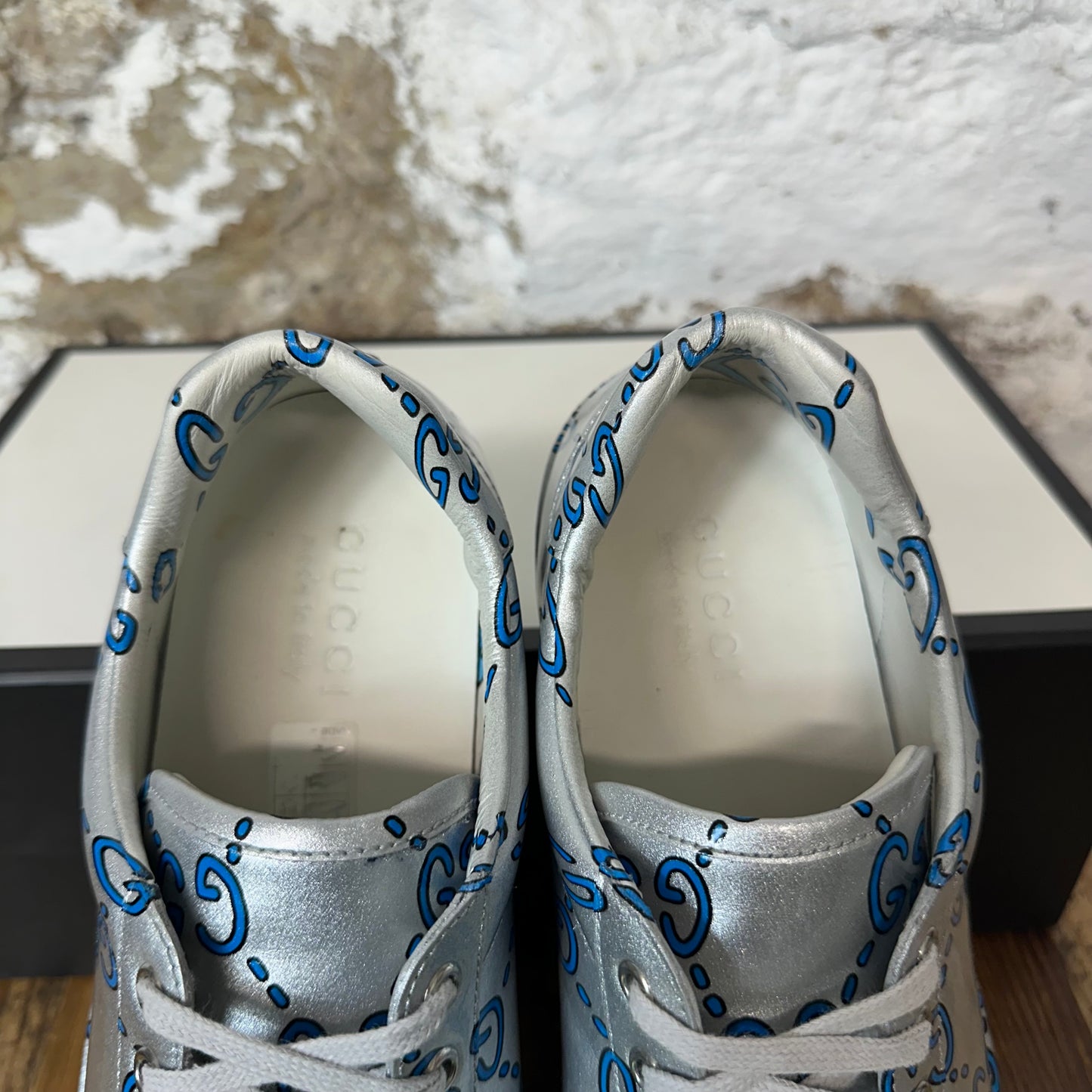 Gucci Blue GG Monogram Silver Ace Sneaker Sz 8