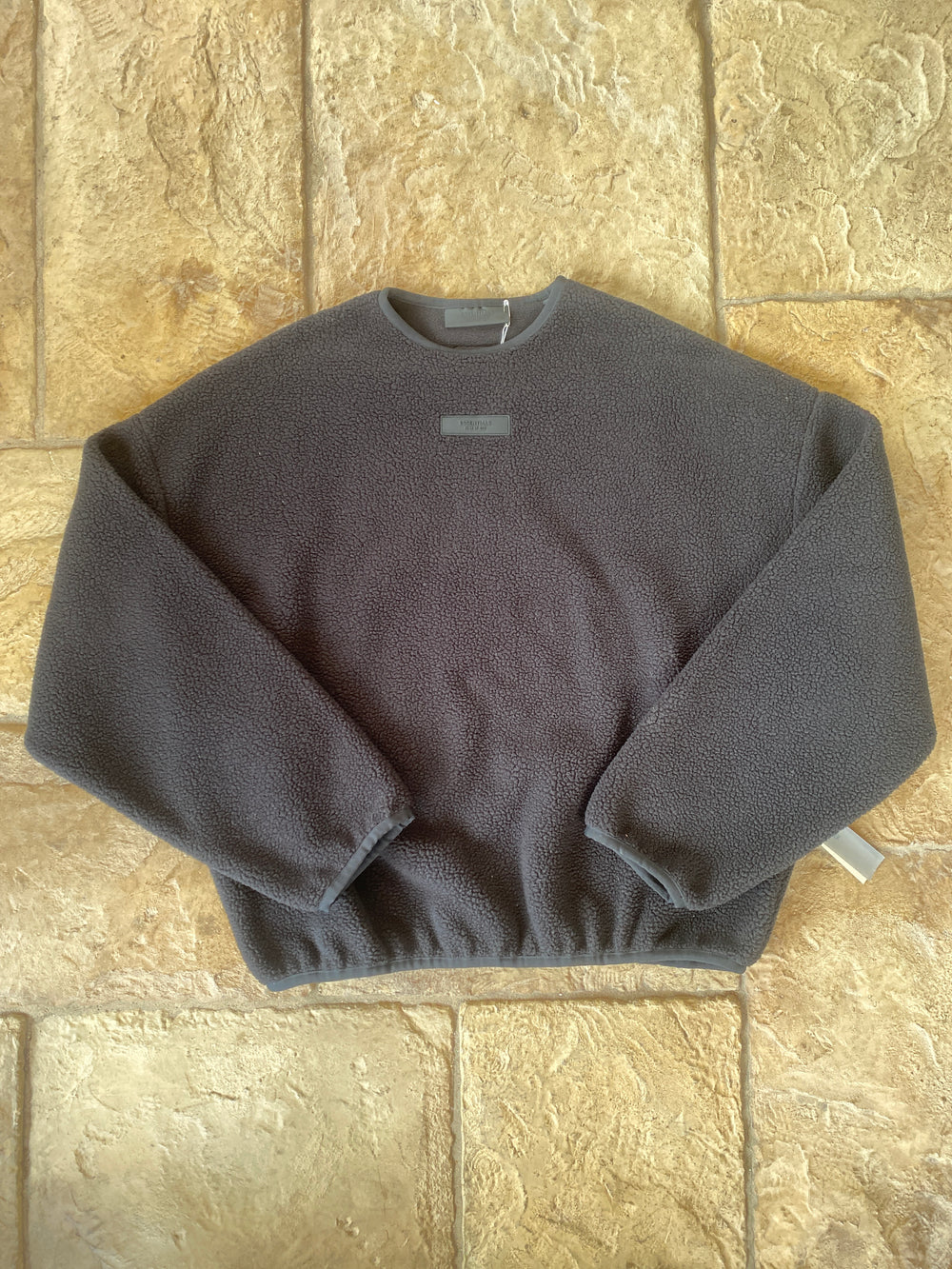 Fear of God Essentials Jet Black Polar Fleece Crewneck Sz L DS
