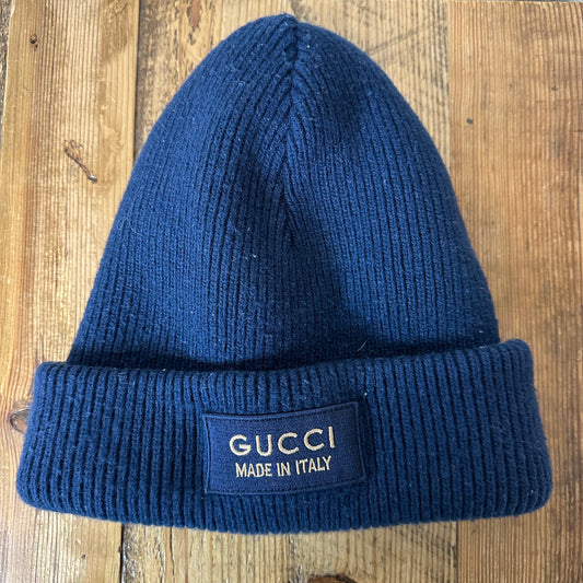 Gucci Ribbed Navy Wool Beanie
