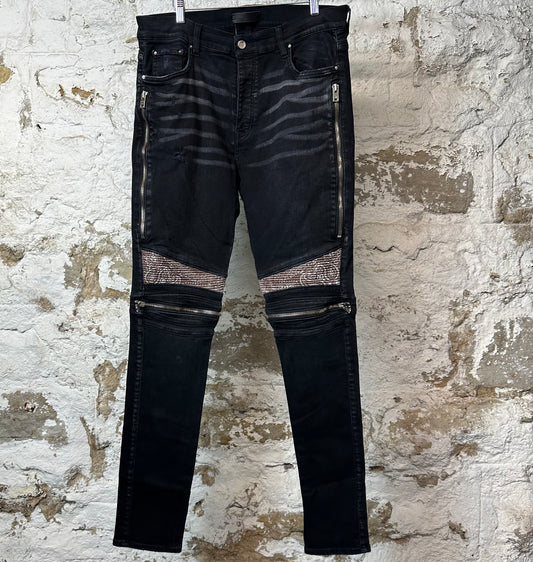Amiri MX2 Brown Paisley Black Denim Jeans Sz 36