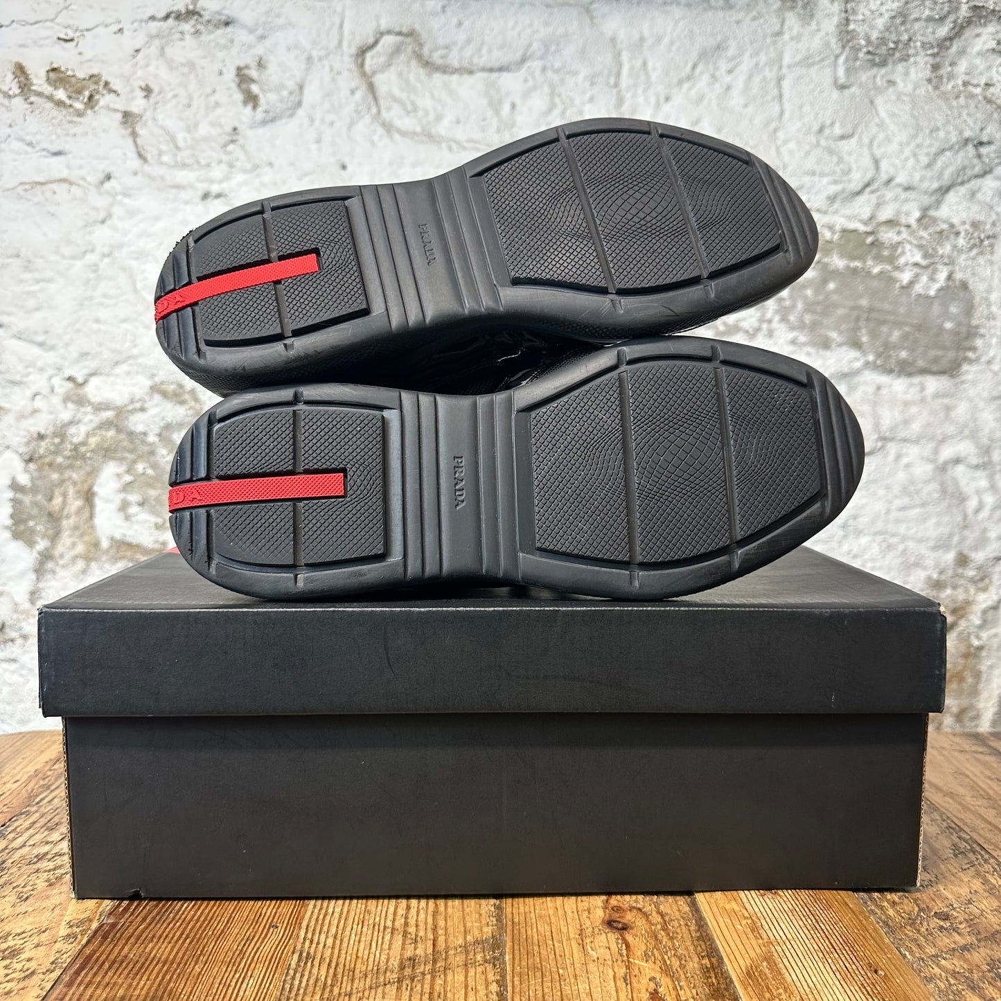 Prada Americas Cup Black Red Patent Black Sneaker Sz 10