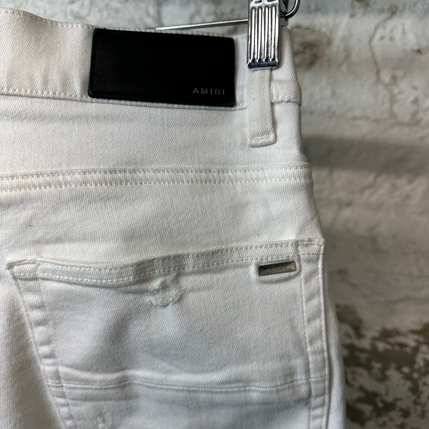 Amiri MX1 White Leather White Denim Jeans Sz 31