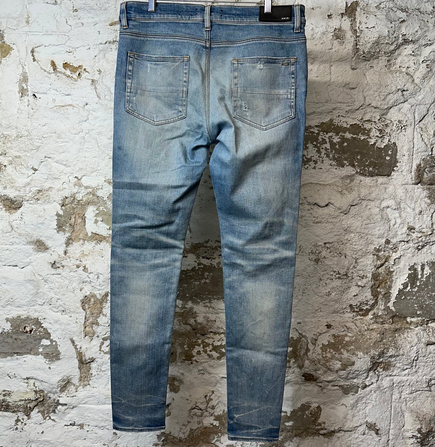 Amiri MX1 Black Leather Blue Denim Jeans Sz 33