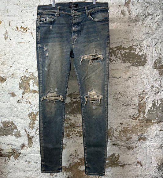 Amiri MX1 Plaid Dirty Blue Denim Jeans Sz 36