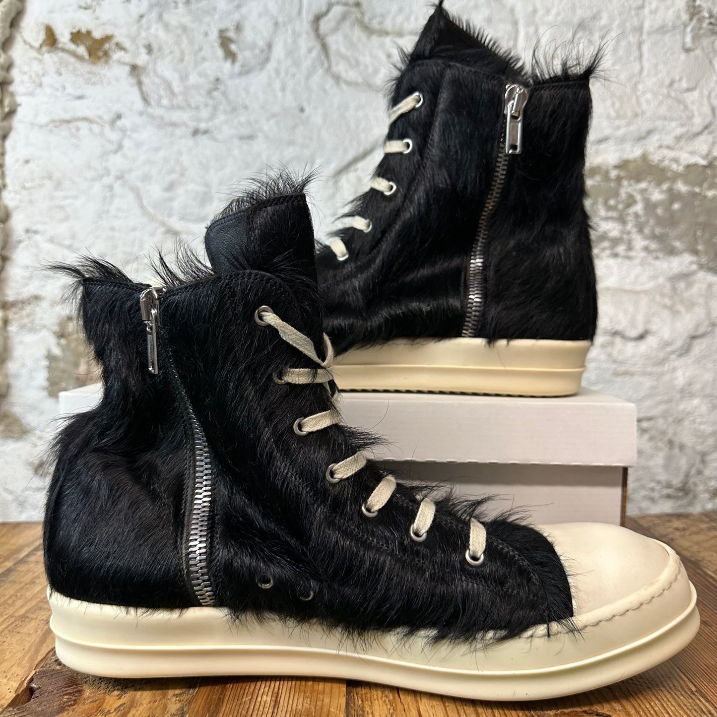 Rick Owens High Pony Hair Black Milk Sneaker Sz 14 (47)