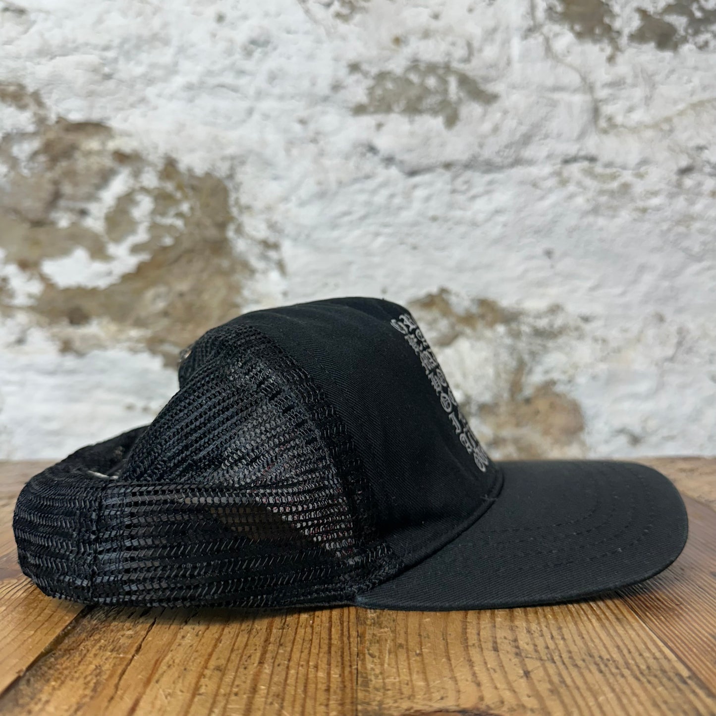 Chrome Hearts White Eyechart Black Trucker Hat