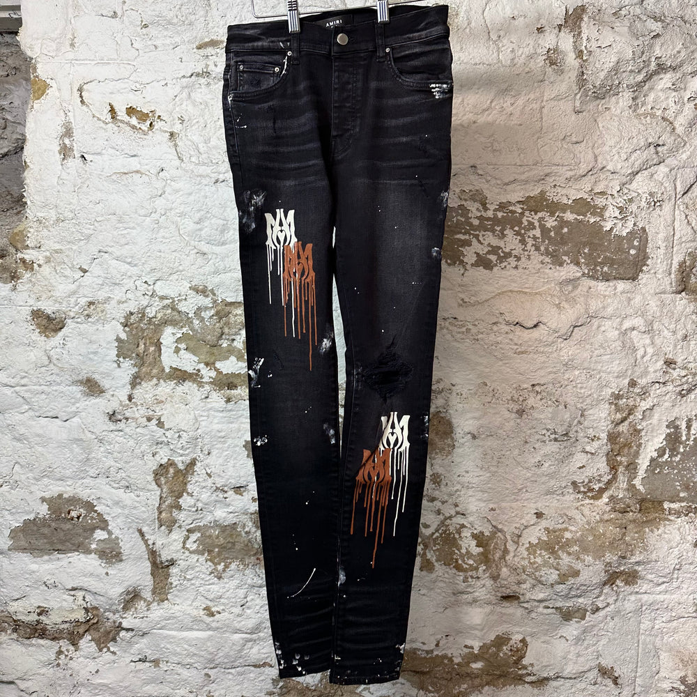 Amiri AM Paint Drip Black Denim Jeans