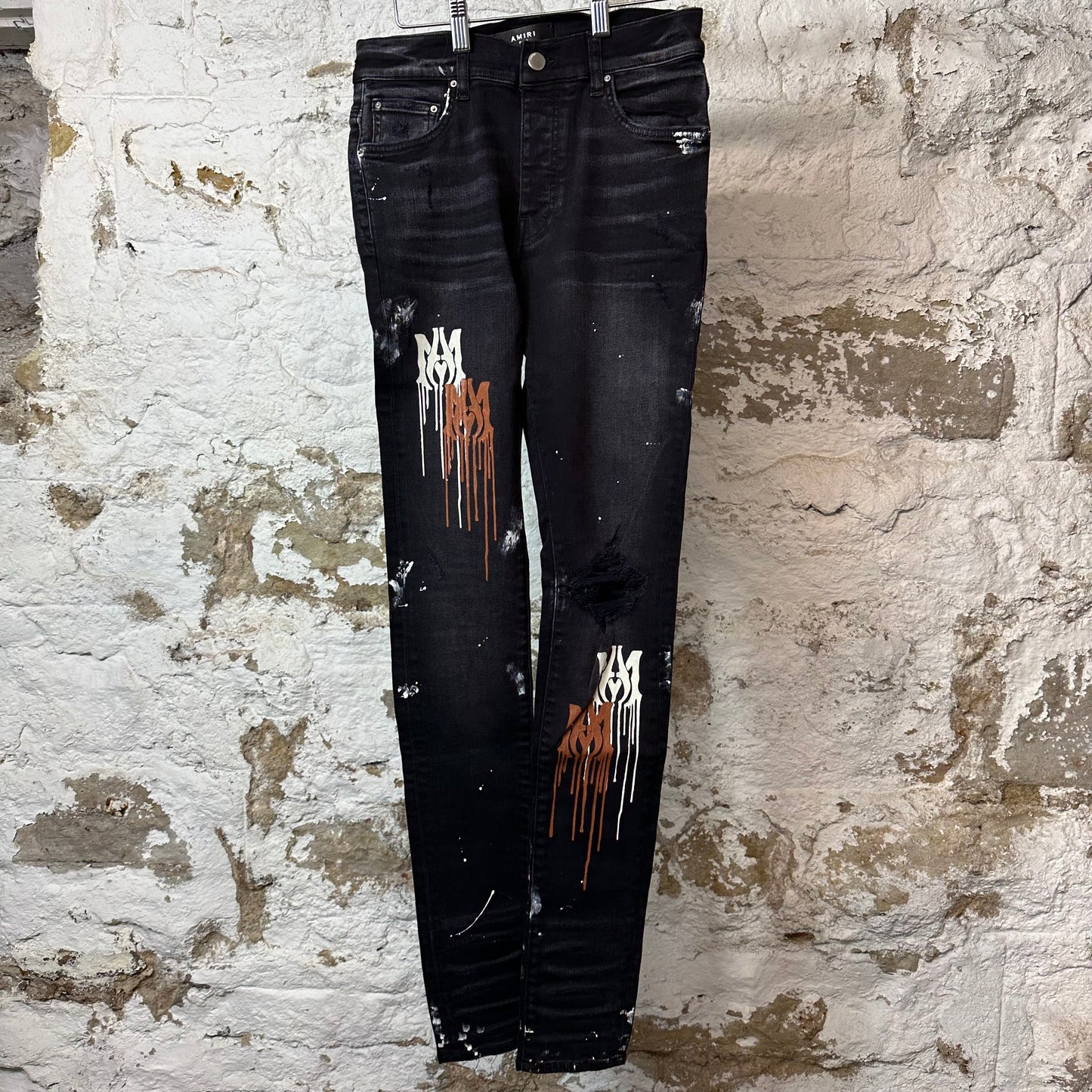 Amiri AM Paint Drip Black Denim Jeans