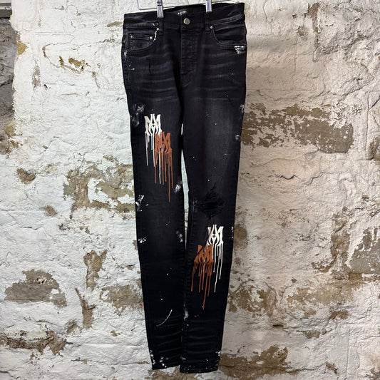 Amiri AM Paint Drip Black Denim Jeans