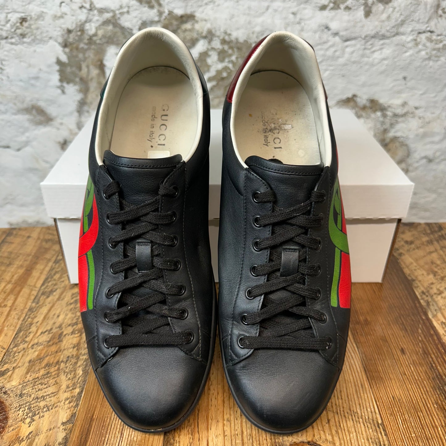 Gucci Green Red Logo Black Ace Sneaker Sz 12 No Box