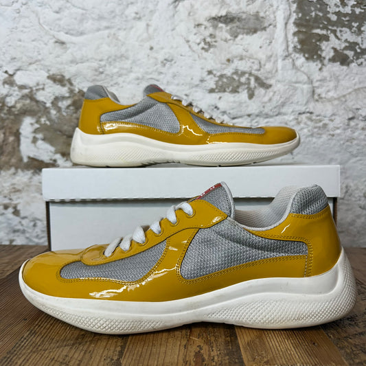 Prada Americas Cup Yellow Patent Gray White Sneaker Sz 9.5 No Box