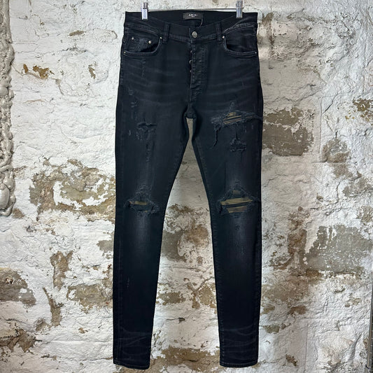 Amiri MX1 Camo Patch Black Denim Jeans Sz 32