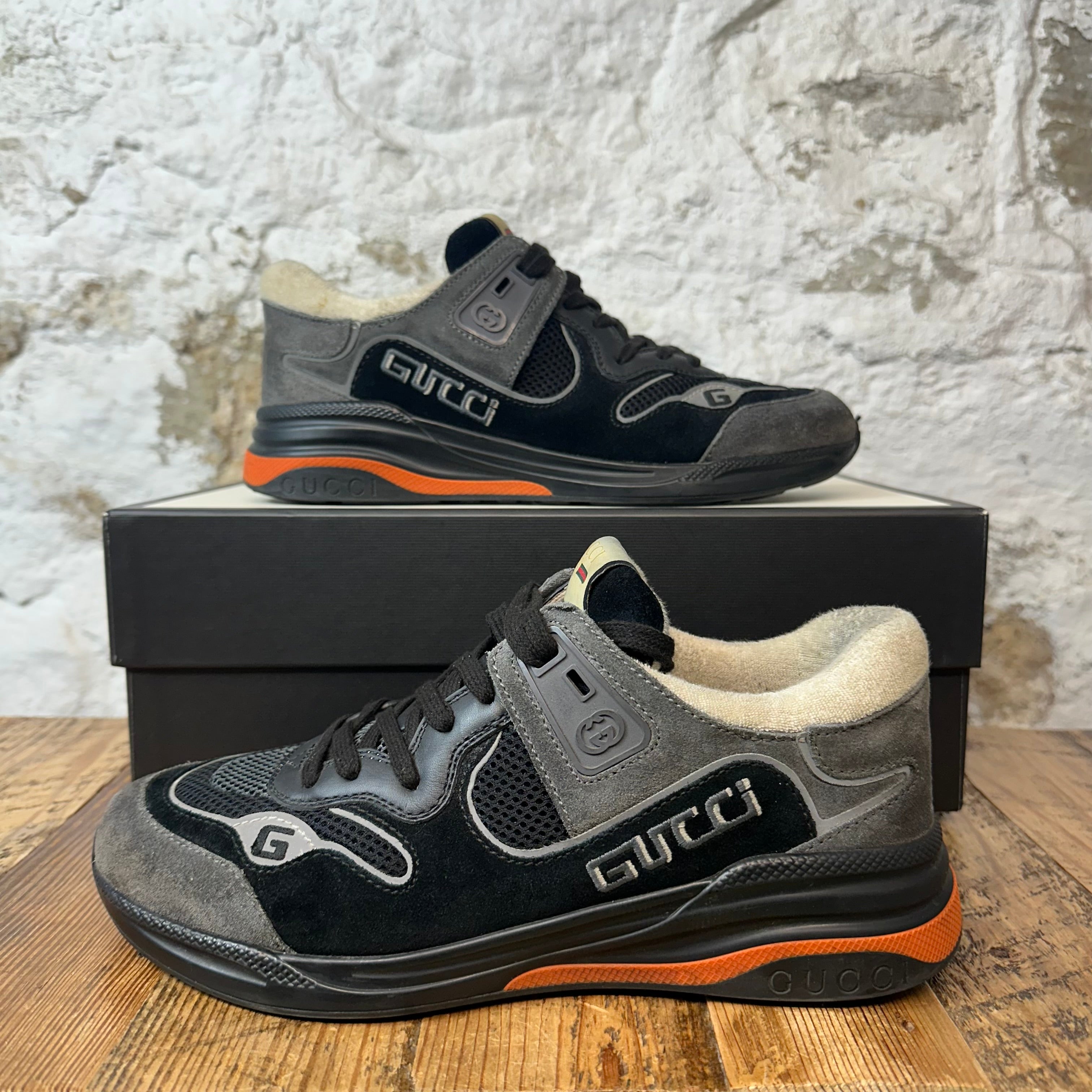 Gucci Ultrapace Black Orange Sneaker Sz 7.5