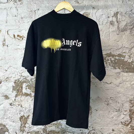 Palm Angels Yellow Spray LA T-shirt Black Sz S